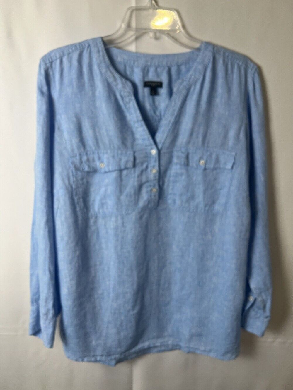 Talbots 100% linen, band collar popover tunic blouse- cross dye size X Plus